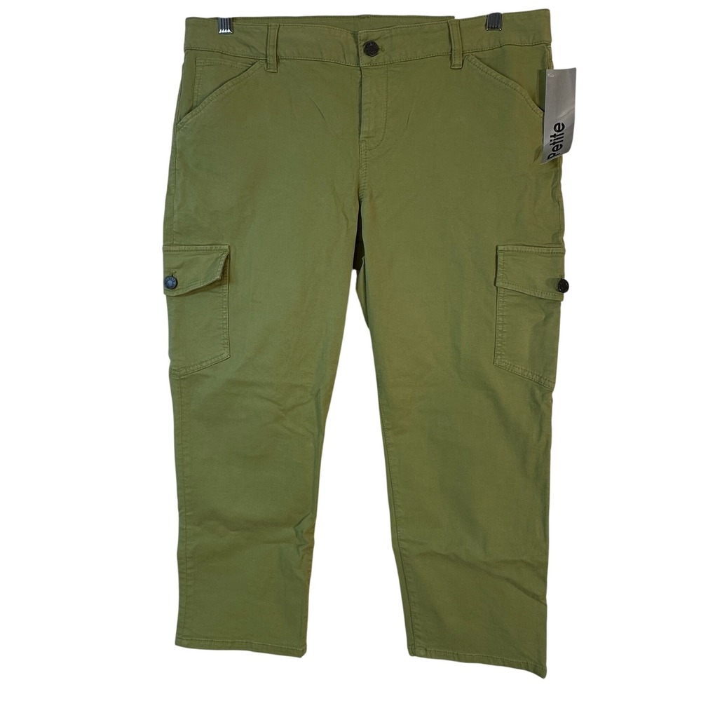 Talbots Signature Capri Cargo Pants Green Petite 16P‎ 35309210 New